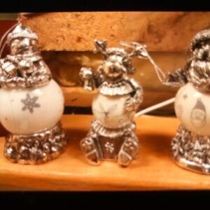 Boxed Silver plated Holiday Snowman Figurines trio
